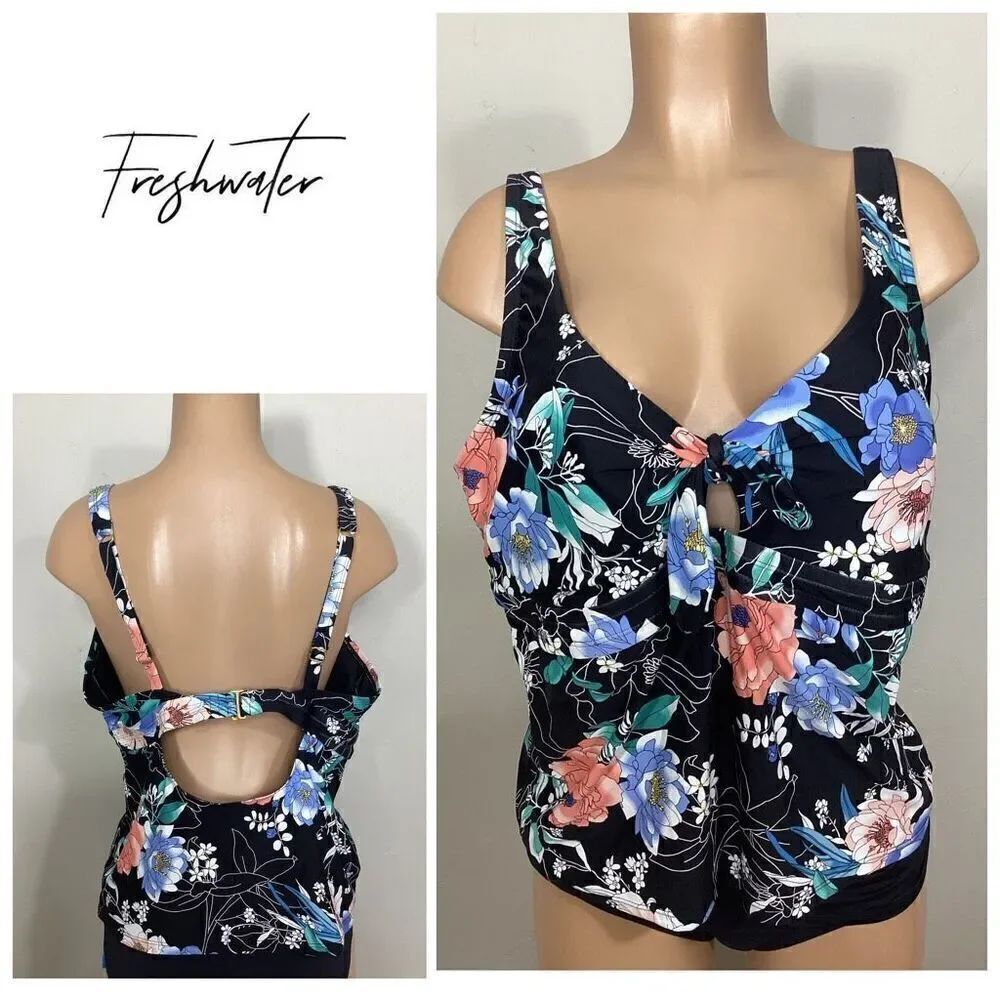 New. Floral cut out tankini top. 2X. Retails $89